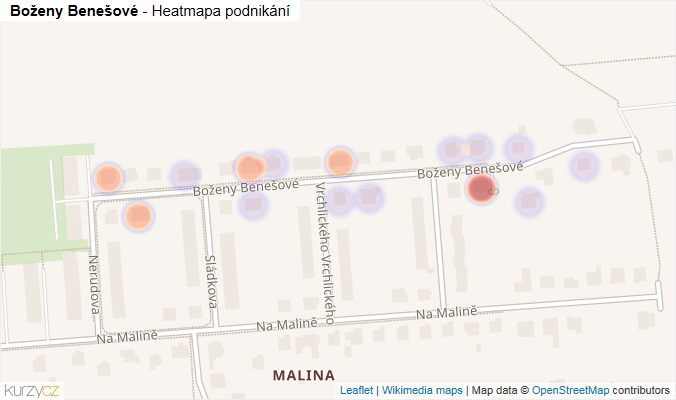 Mapa Boženy Benešové - Firmy v ulici.