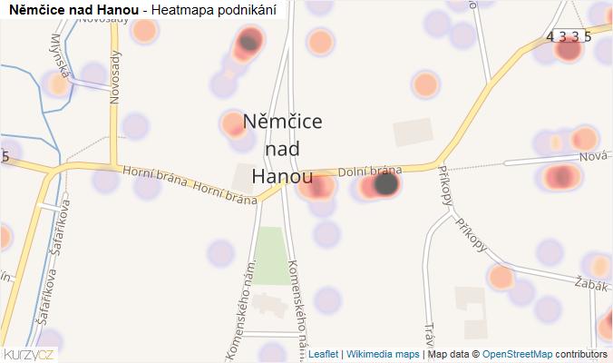 Mapa Němčice nad Hanou - Firmy v části obce.