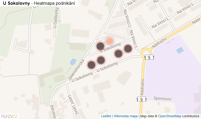 Mapa U Sokolovny - Firmy v ulici.