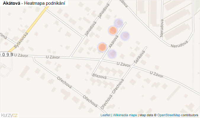 Mapa Akátová - Firmy v ulici.