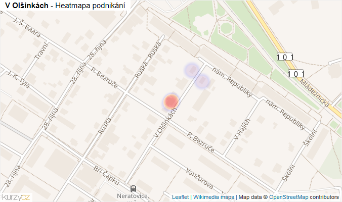 Mapa V Olšinkách - Firmy v ulici.