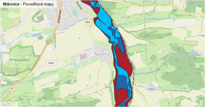 Nišovice - záplavové mapy stoleté vody