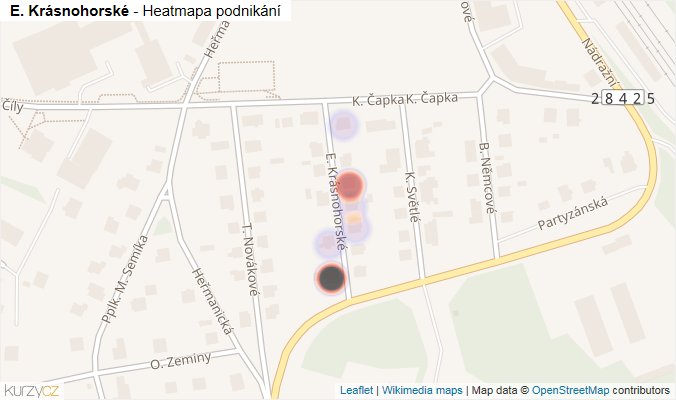 Mapa E. Krásnohorské - Firmy v ulici.