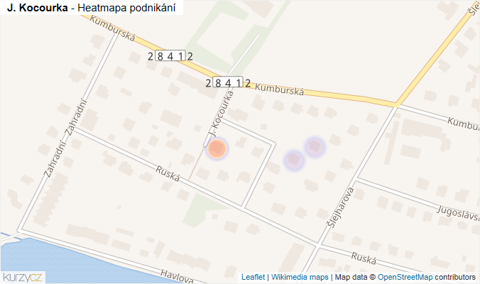 Mapa J. Kocourka - Firmy v ulici.