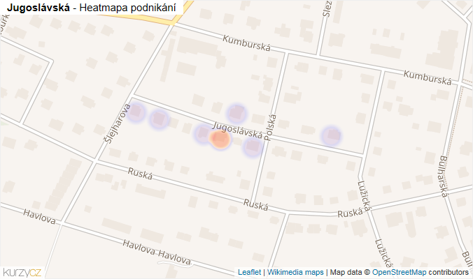 Mapa Jugoslávská - Firmy v ulici.