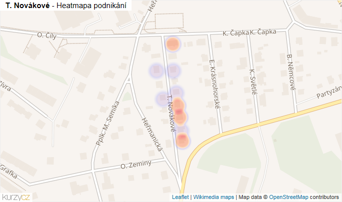 Mapa T. Novákové - Firmy v ulici.