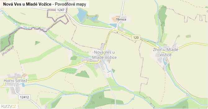 Nová Ves u Mladé Vožice - záplavové mapy stoleté vody