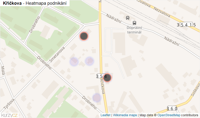 Mapa Křičkova - Firmy v ulici.