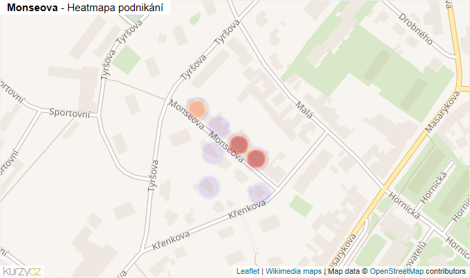 Mapa Monseova - Firmy v ulici.