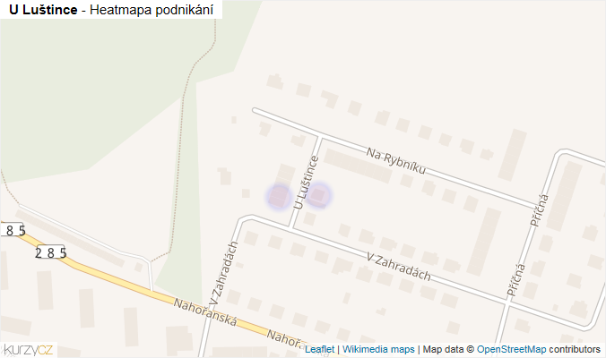 Mapa U Luštince - Firmy v ulici.