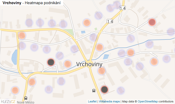 Mapa Vrchoviny - Firmy v části obce.