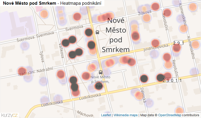 Mapa Nové Město pod Smrkem - Firmy v části obce.