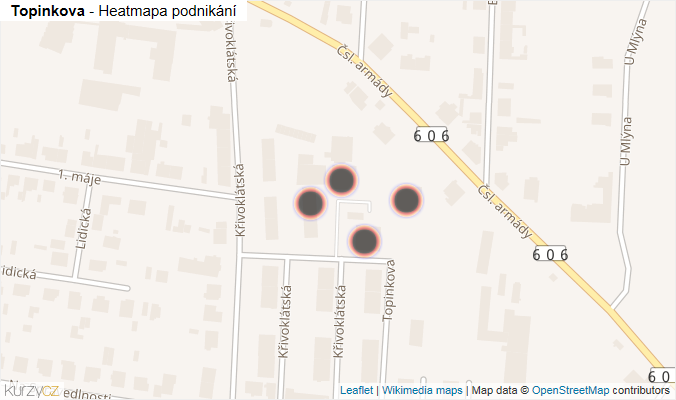 Mapa Topinkova - Firmy v ulici.