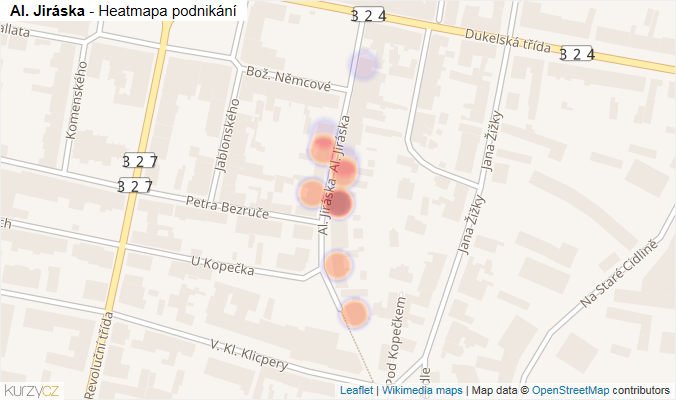 Mapa Al. Jiráska - Firmy v ulici.