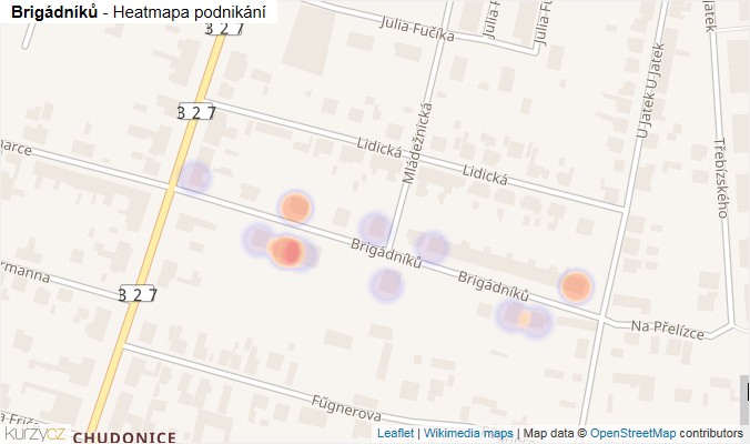 Mapa Brigádníků - Firmy v ulici.