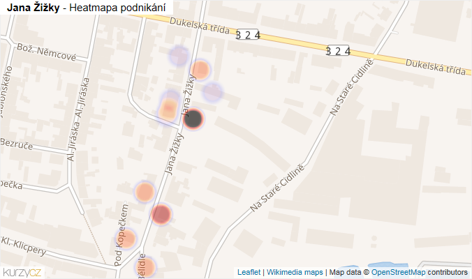 Mapa Jana Žižky - Firmy v ulici.