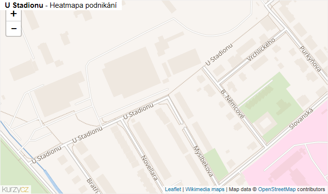Mapa U Stadionu - Firmy v ulici.