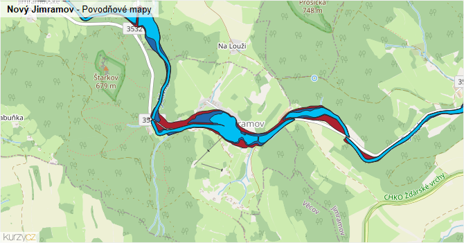 Nový Jimramov - záplavové mapy stoleté vody