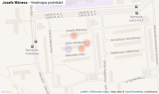 Mapa Josefa Mánesa - Firmy v ulici.