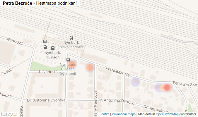Mapa Petra Bezruče - Firmy v ulici.