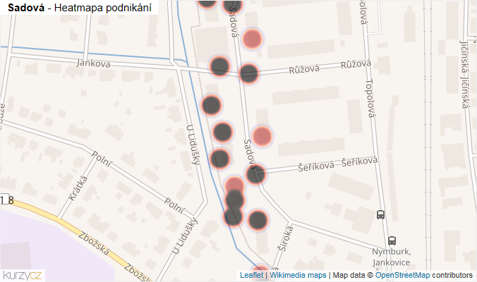 Mapa Sadová - Firmy v ulici.