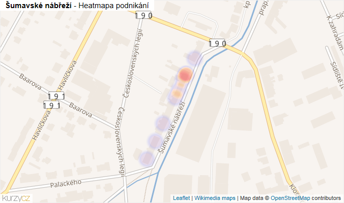 Mapa Šumavské nábřeží - Firmy v ulici.