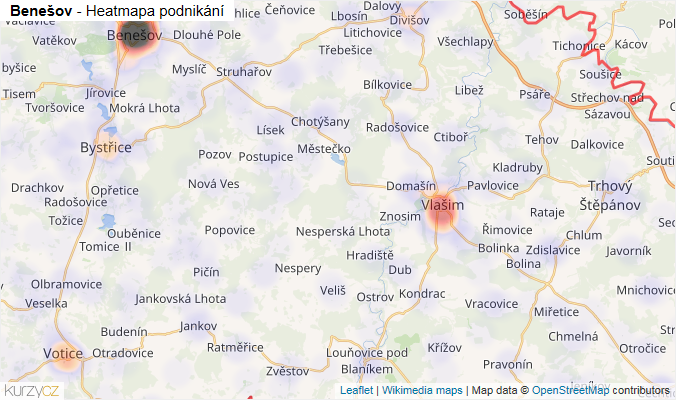 Mapa Benešov - Firmy v okrese.