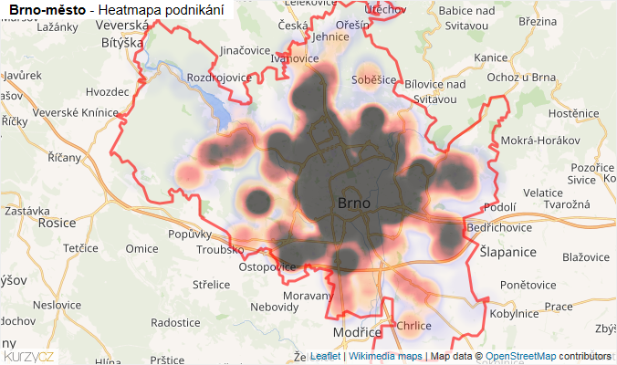 Mapa Brno-město - Firmy v okrese.