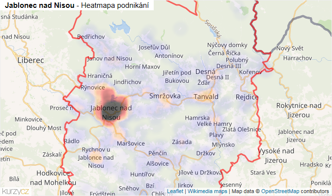 Mapa Jablonec nad Nisou - Firmy v okrese.