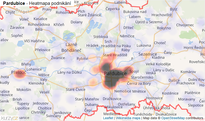 Mapa Pardubice - Firmy v okrese.
