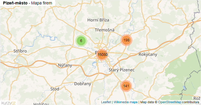 Mapa Plzeň-město - Firmy v okrese.