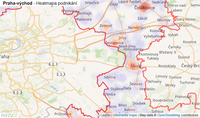 Mapa Praha-východ - Firmy v okrese.