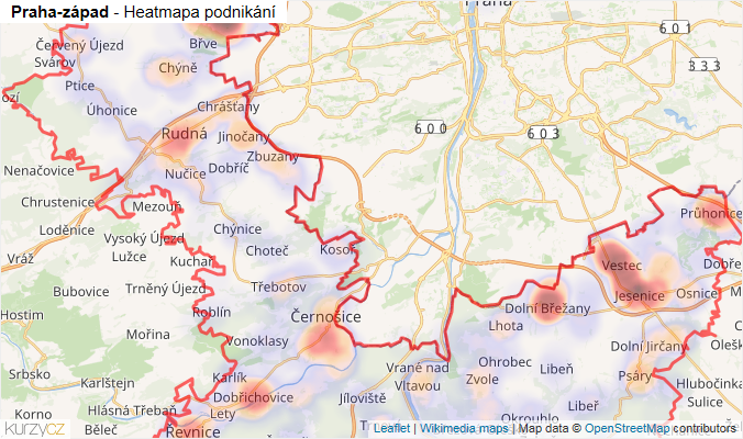 Mapa Praha-západ - Firmy v okrese.