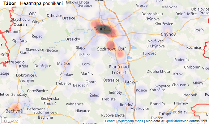 Mapa Tábor - Firmy v okrese.