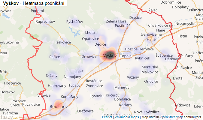 Mapa Vyškov - Firmy v okrese.
