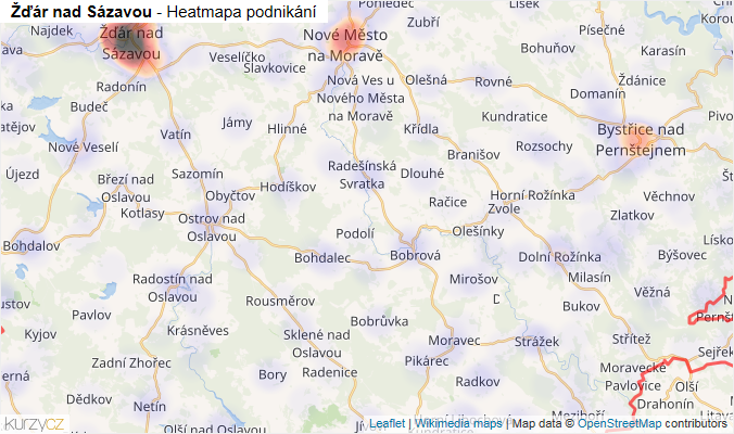 Mapa Žďár nad Sázavou - Firmy v okrese.