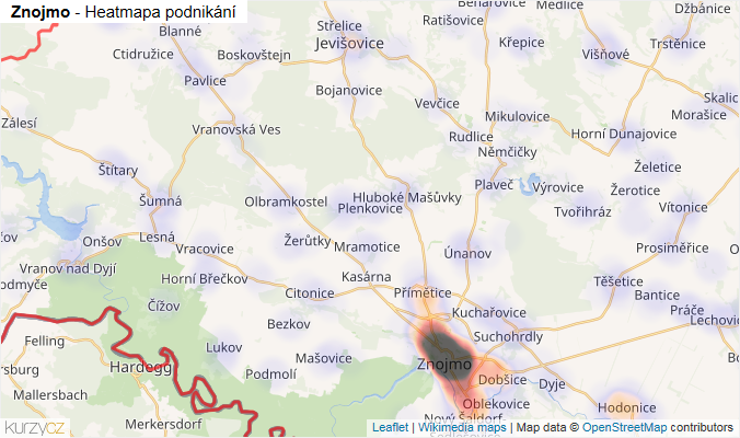 Mapa Znojmo - Firmy v okrese.