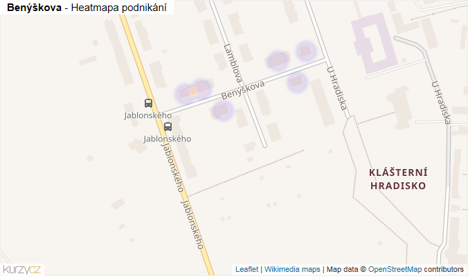 Mapa Benýškova - Firmy v ulici.