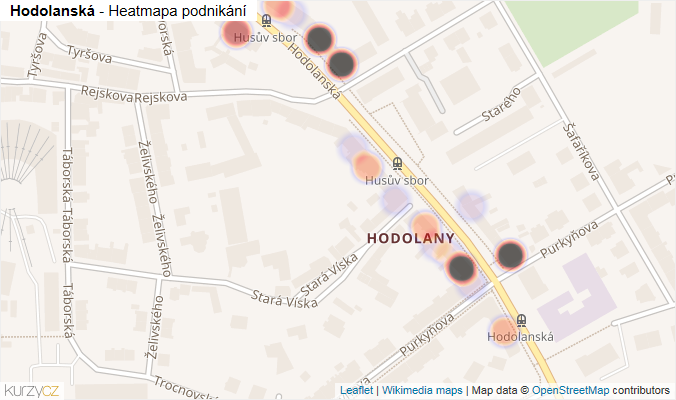 Mapa Hodolanská - Firmy v ulici.