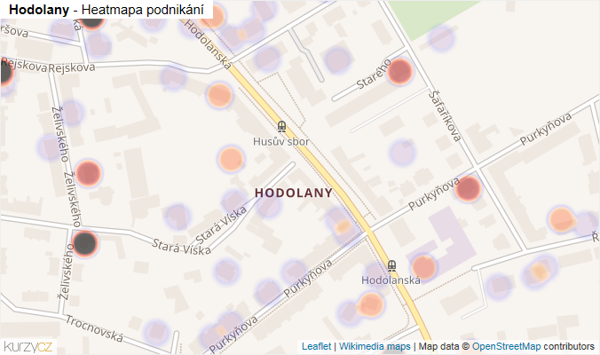 Mapa Hodolany - Firmy v části obce.