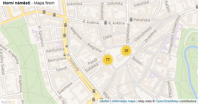 Mapa Horní náměstí - Firmy v ulici.