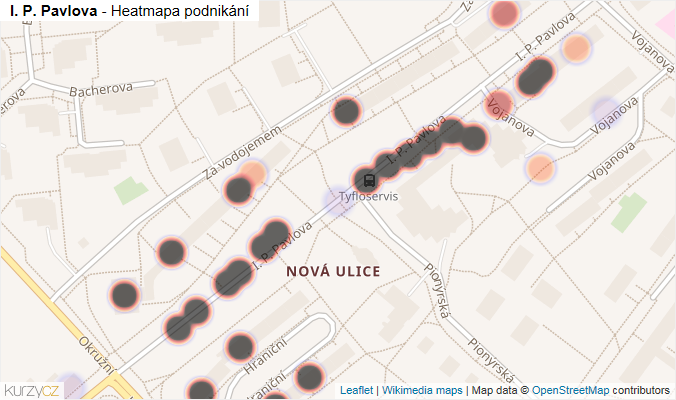 Mapa I. P. Pavlova - Firmy v ulici.