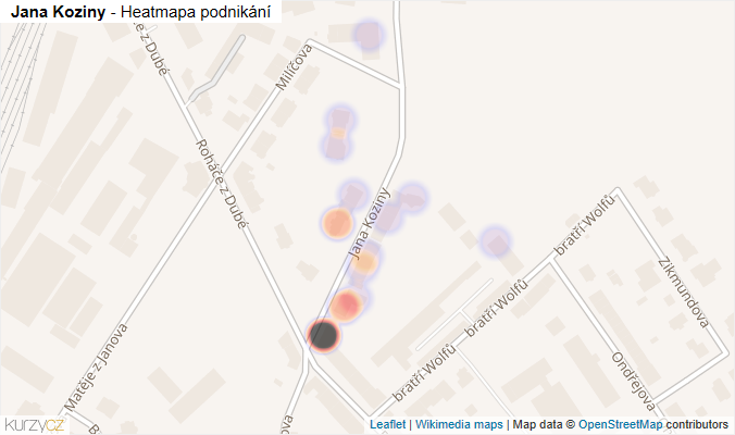 Mapa Jana Koziny - Firmy v ulici.