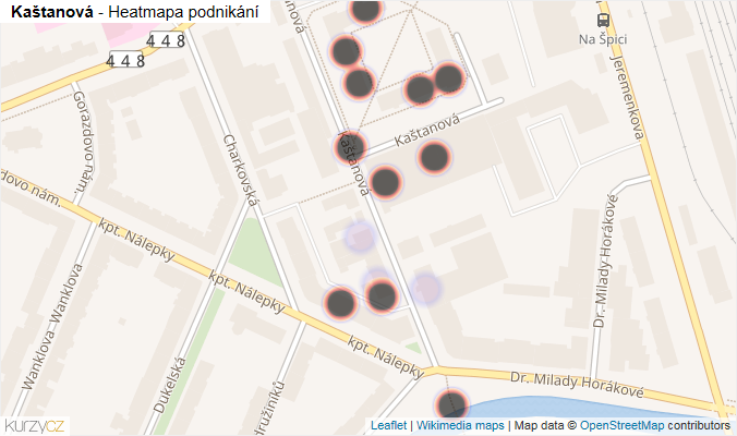 Mapa Kaštanová - Firmy v ulici.