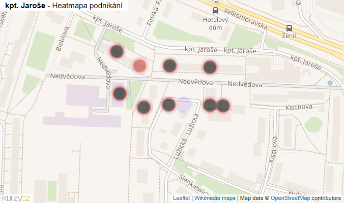 Mapa kpt. Jaroše - Firmy v ulici.