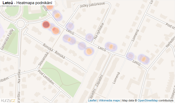 Mapa Letců - Firmy v ulici.