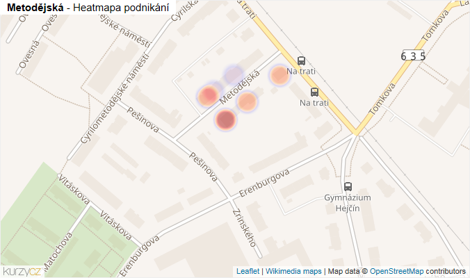 Mapa Metodějská - Firmy v ulici.
