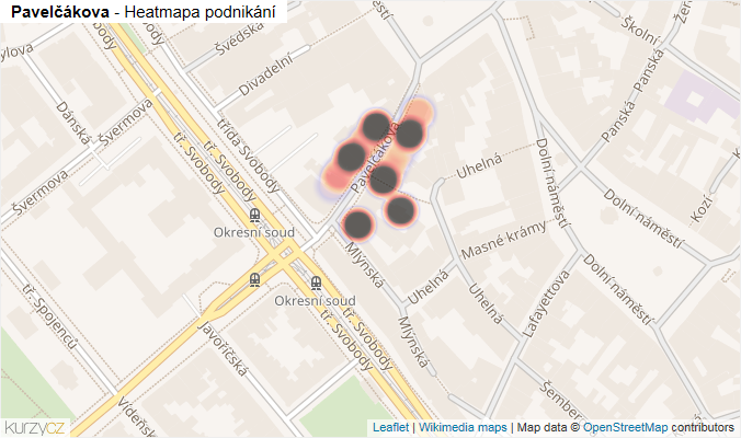 Mapa Pavelčákova - Firmy v ulici.