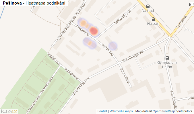 Mapa Pešinova - Firmy v ulici.
