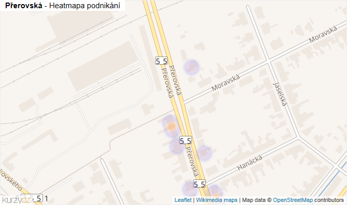 Mapa Přerovská - Firmy v ulici.